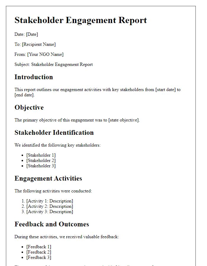 Letter template of NGO stakeholder engagement report