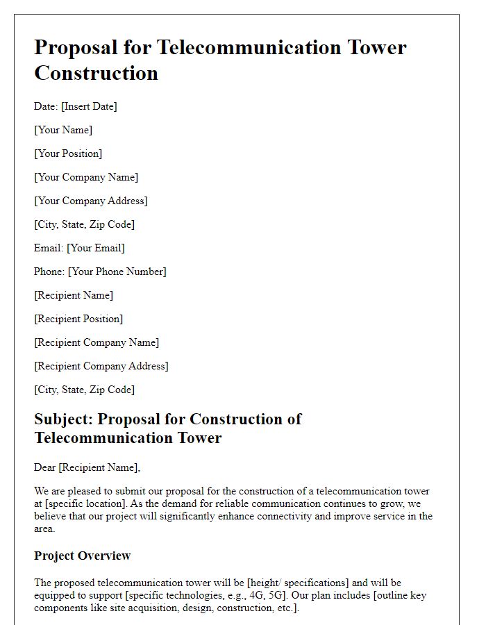 Letter template of proposal for telecommunication tower construction