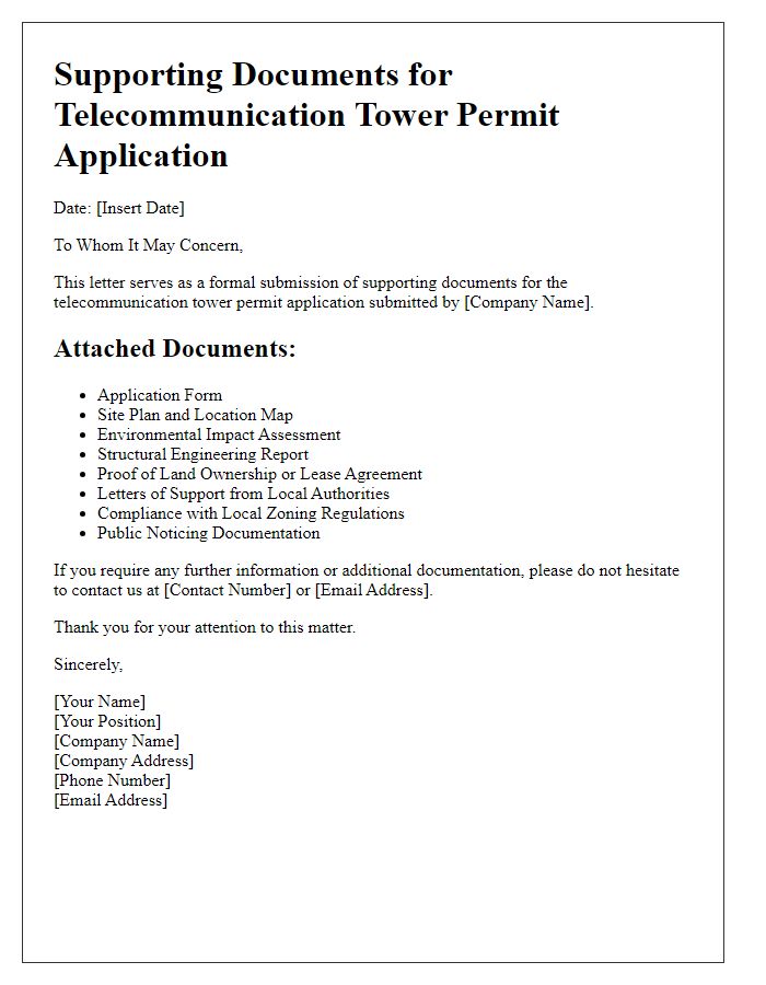 Letter template of supporting documents for telecommunication tower permit application