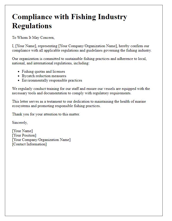 Letter template of compliance with fishing industry regulations.