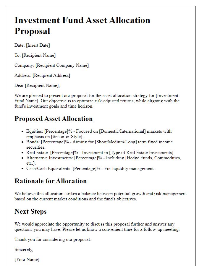 Letter template of investment fund asset allocation proposal