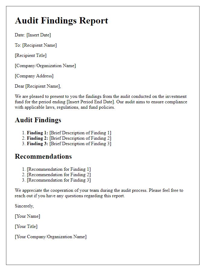 Letter template of investment fund audit findings