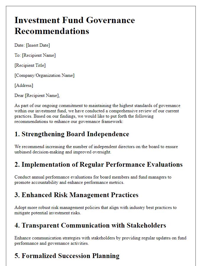 Letter template of investment fund governance recommendations