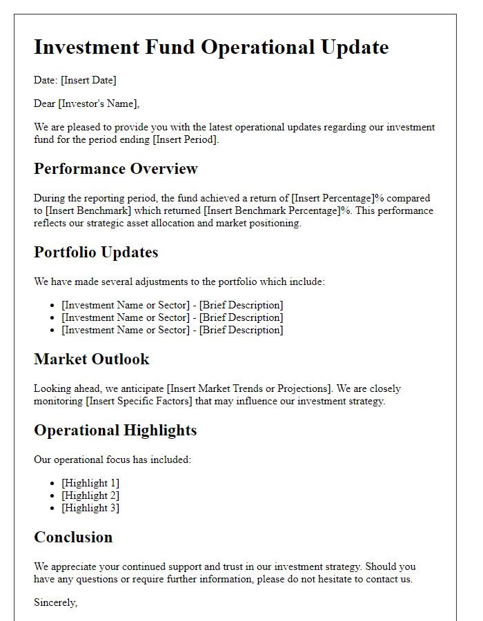 Letter template of investment fund operational updates