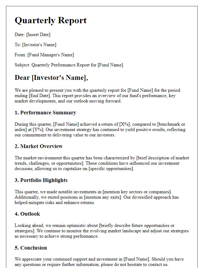 Letter template of investment fund quarterly report