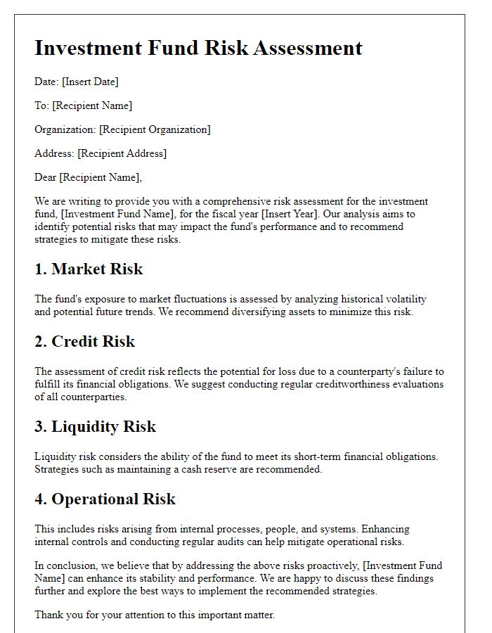 Letter template of investment fund risk assessment