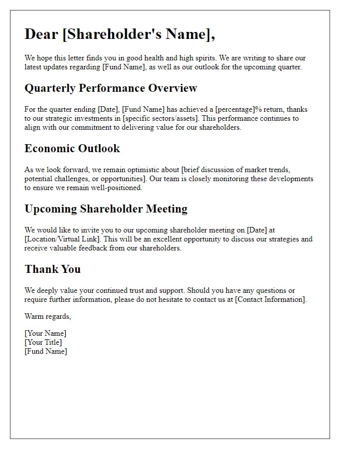 Letter template of investment fund shareholder communication