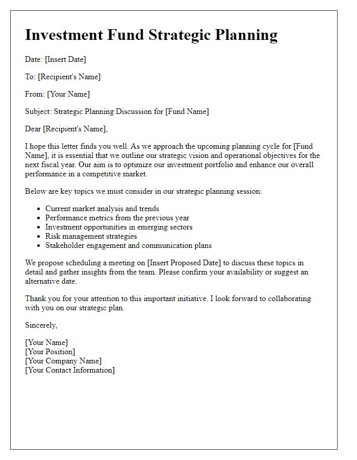 Letter template of investment fund strategic planning