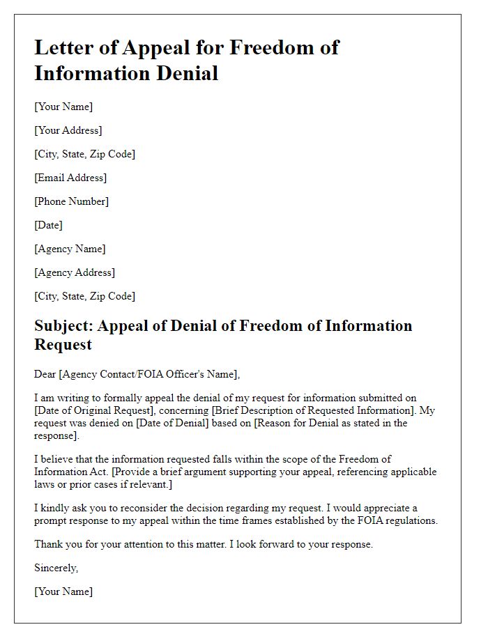 Letter template of appeal for freedom of information denial