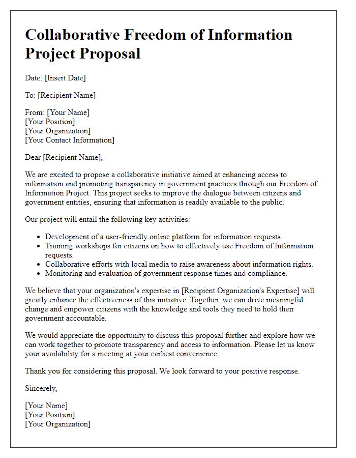 Letter template of collaborative freedom of information project proposal