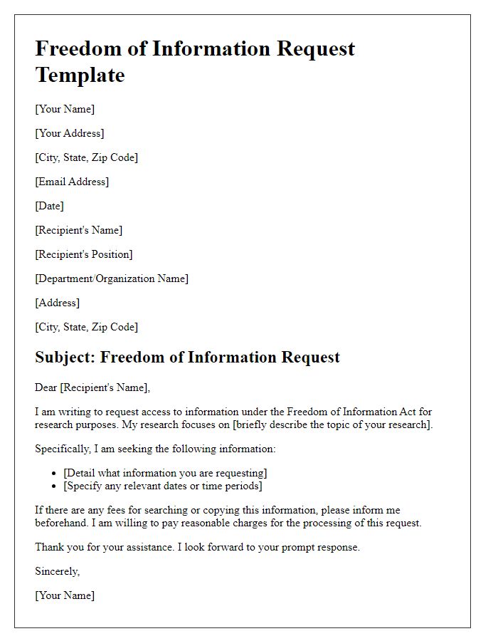 Letter template of freedom of information request for research purposes