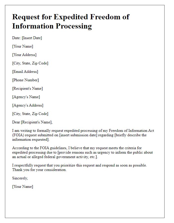 Letter template of request for expedited freedom of information processing