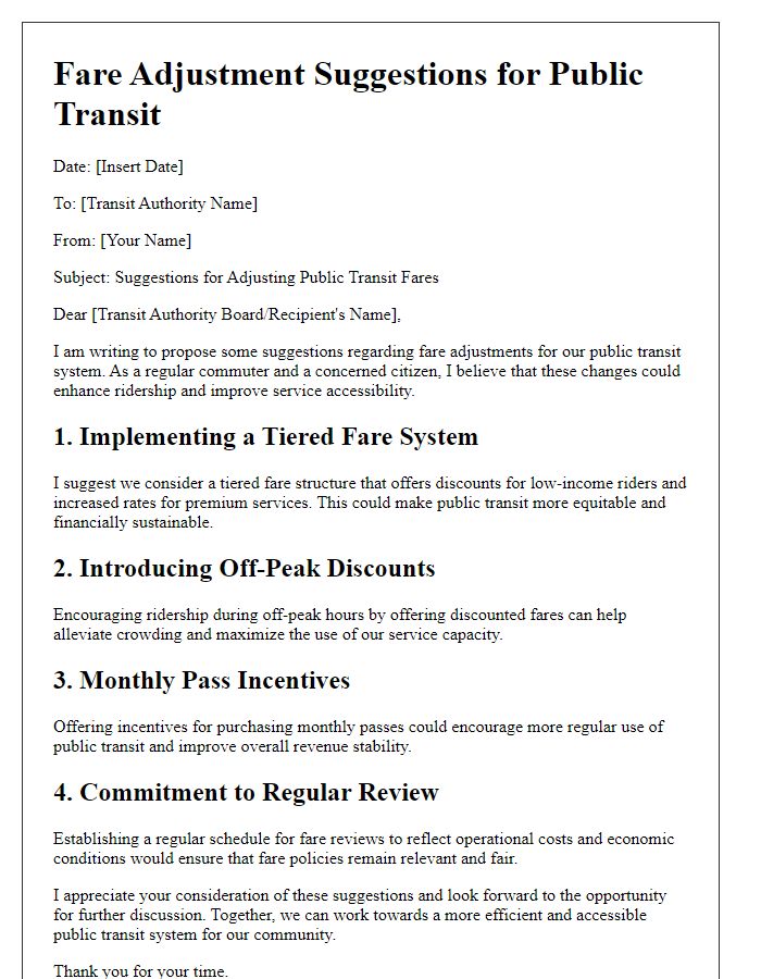 Letter template of fare adjustment suggestions for public transit