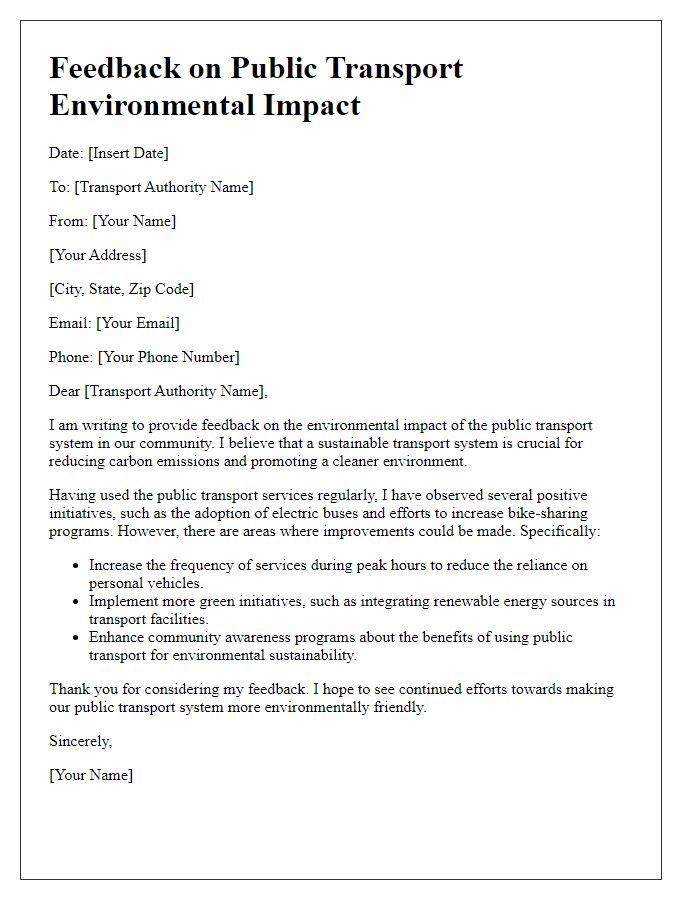 Letter template of public transport environmental impact feedback