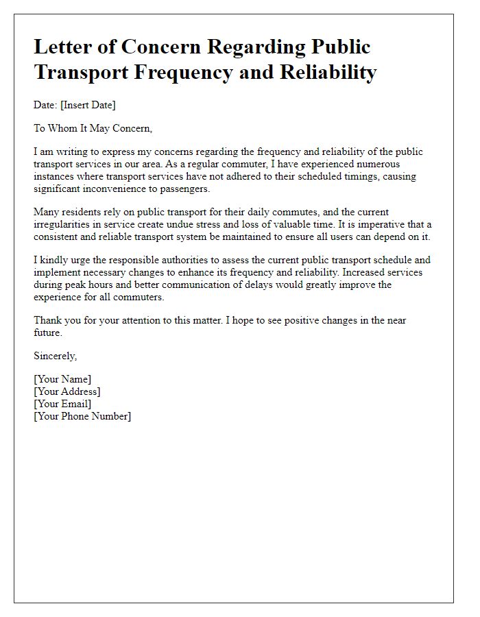 Letter template of public transport frequency and reliability concerns