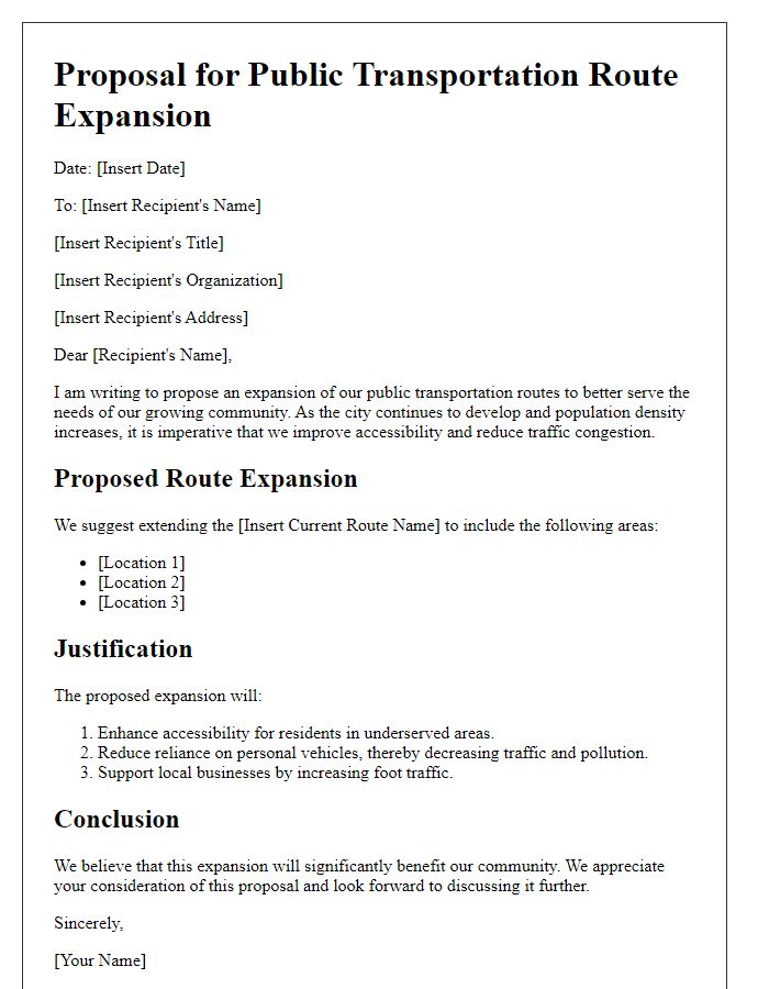 Letter template of public transportation route expansion proposal