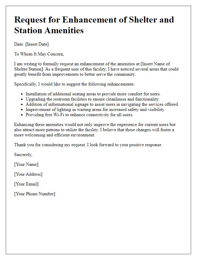 Letter template of shelter and station amenities enhancement request