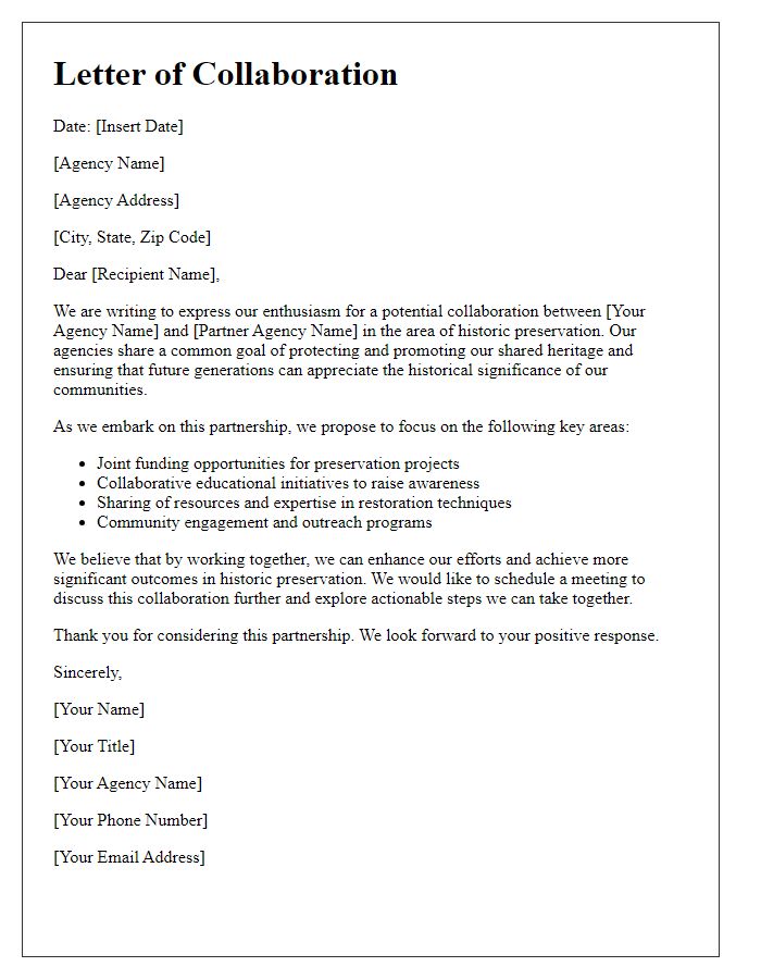 Letter template of collaboration between agencies for historic preservation.