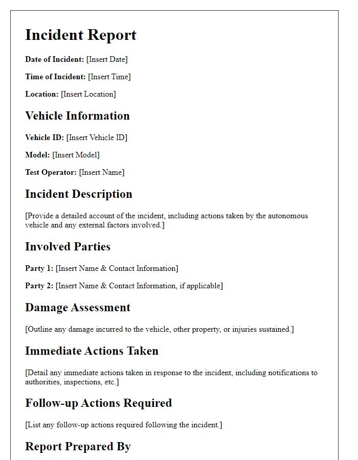 Letter template of incident reporting during autonomous vehicle test operations.