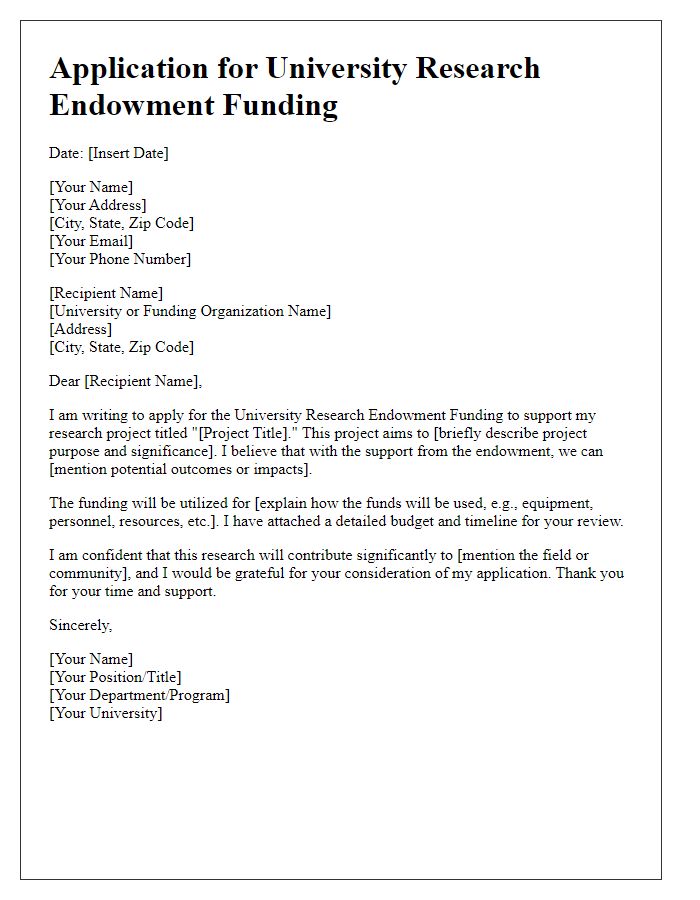 Letter template of application for university research endowment funding