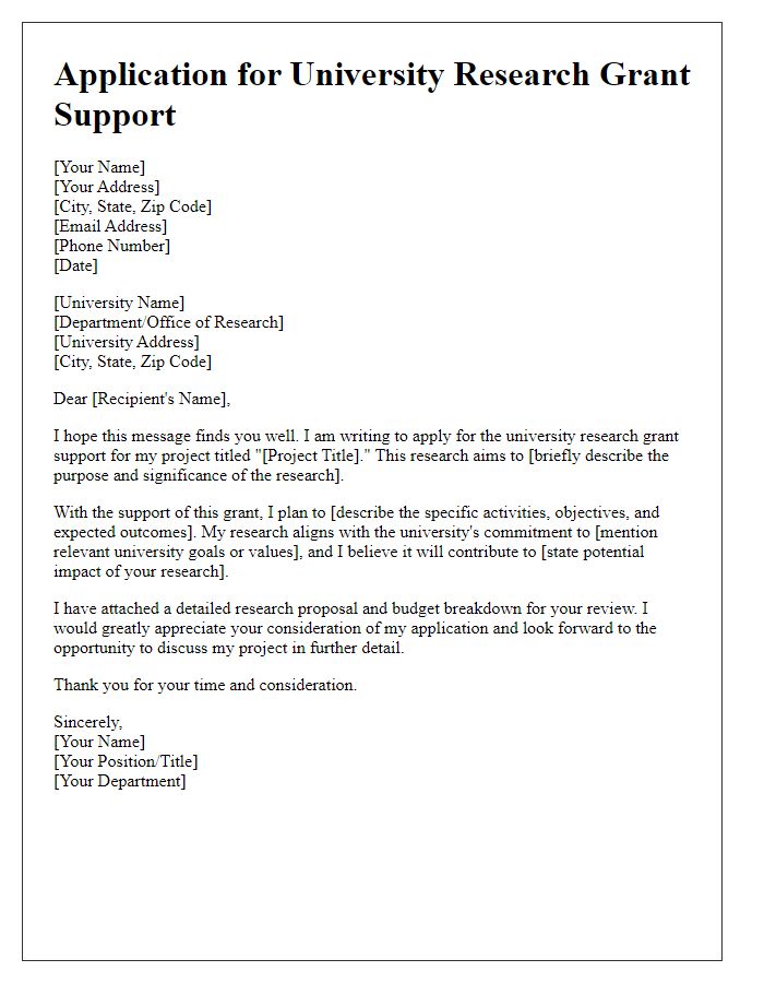 Letter template of application for university research grant support