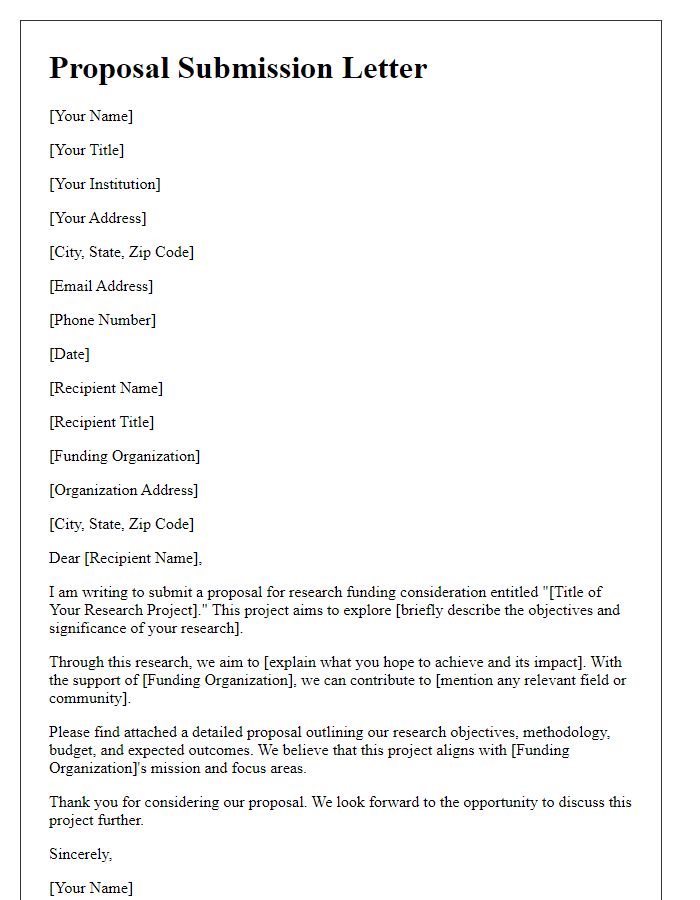 Letter template of proposal submission for research funding consideration