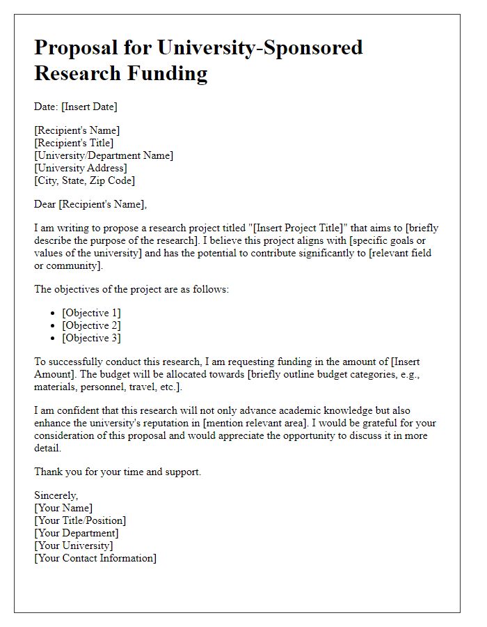 Letter template of proposal for university-sponsored research funding