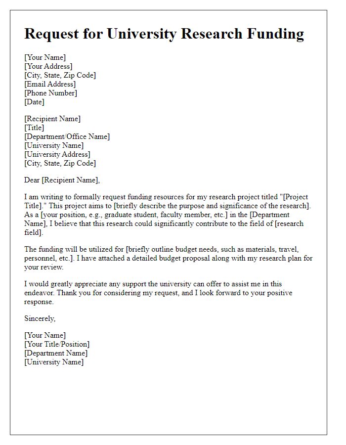 Letter template of request for university research funding resources