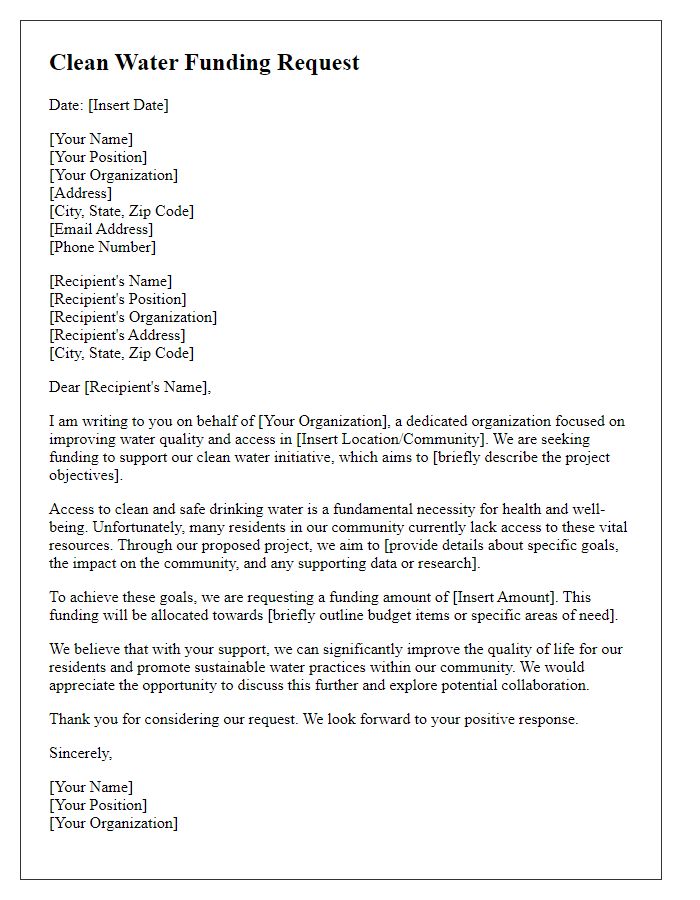 Letter template of clean water funding request