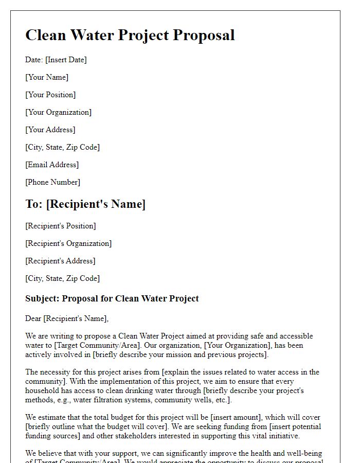 Letter template of clean water project proposal