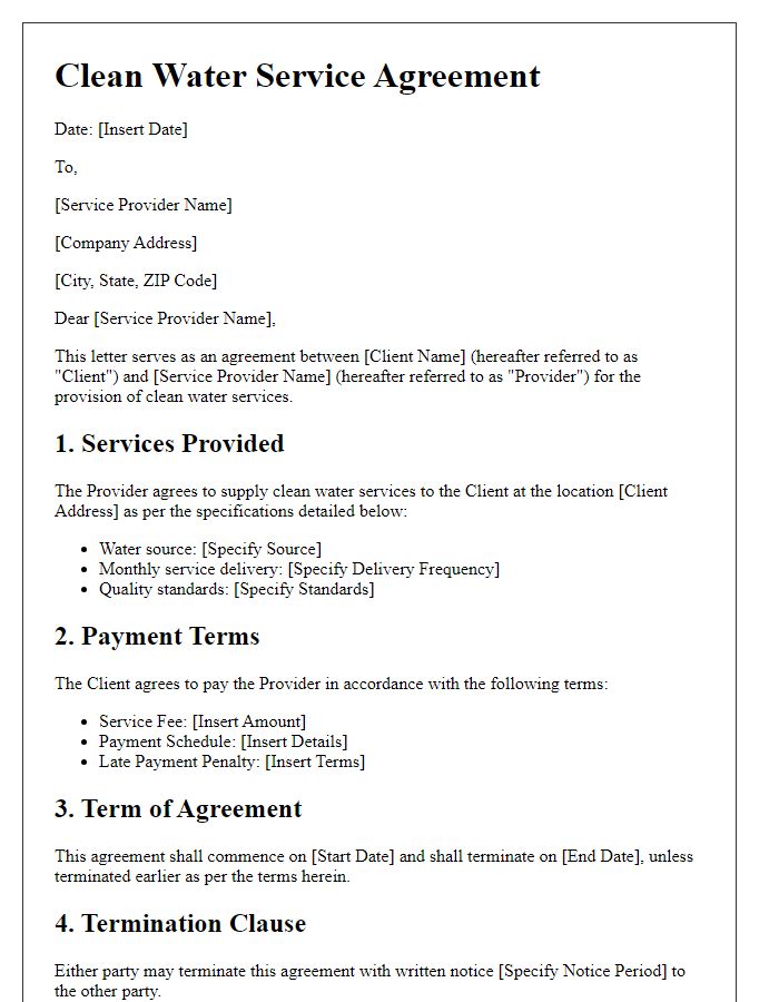 Letter template of clean water service agreement