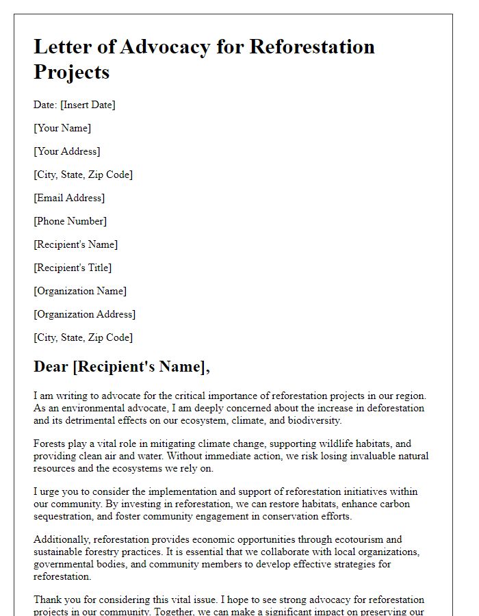 Letter template of advocacy for reforestation projects