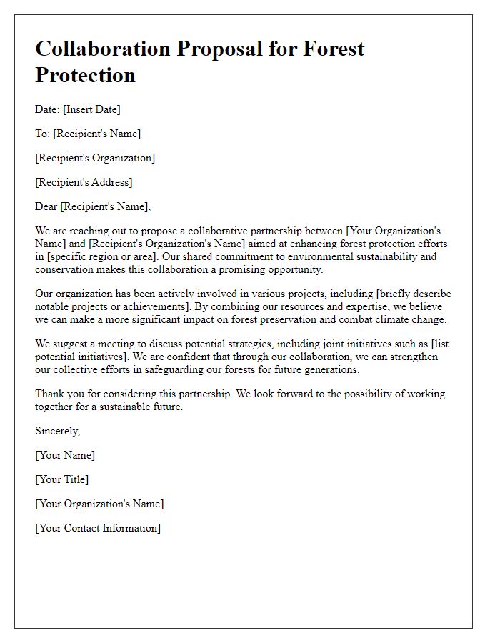 Letter template of collaboration proposal for forest protection organizations