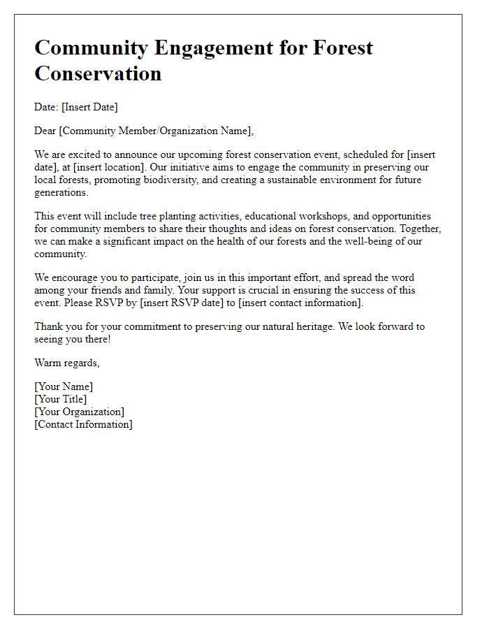 Letter template of community engagement for forest conservation events