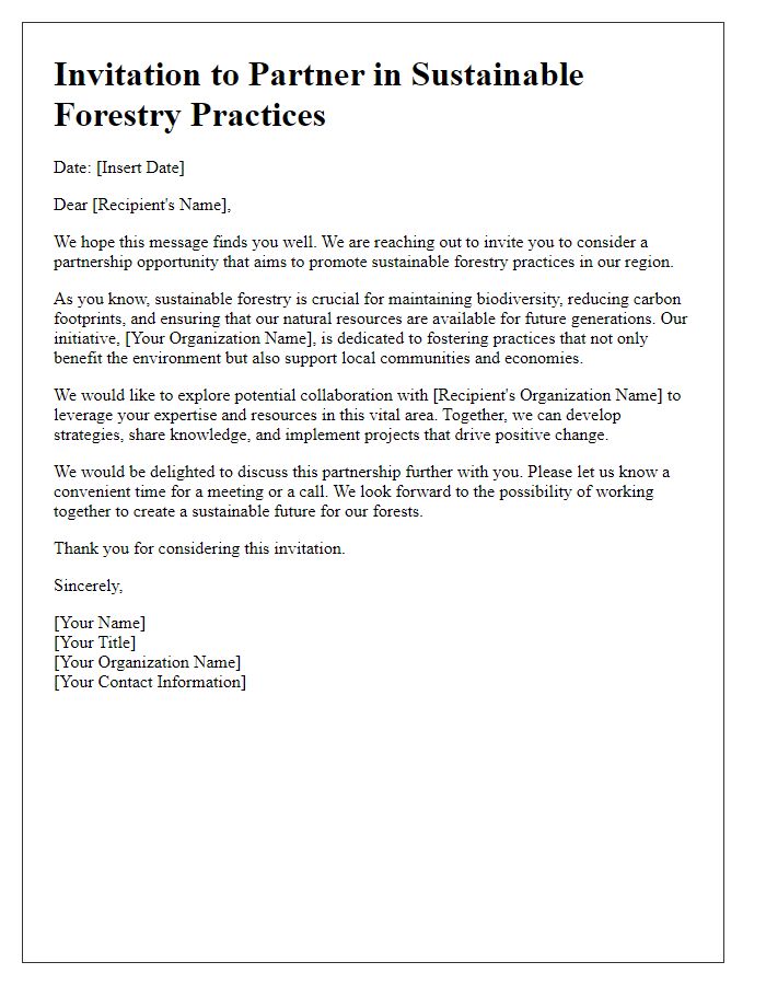 Letter template of partnership invitation for sustainable forestry practices