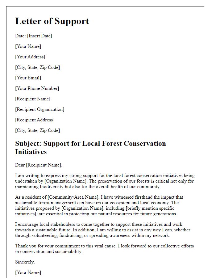 Letter template of support for local forest conservation initiatives