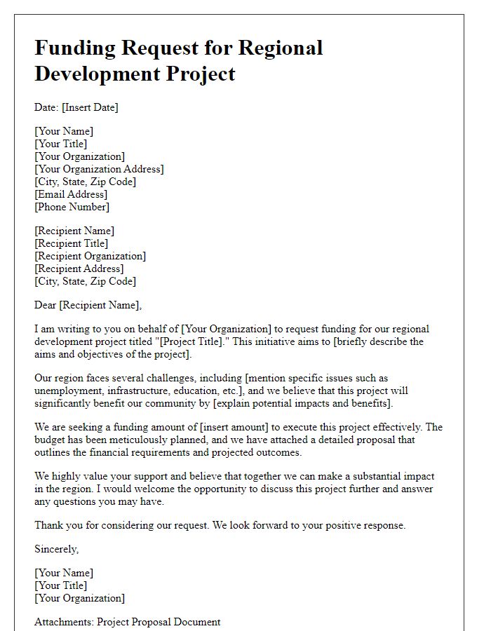 Letter template of funding request for regional development projects