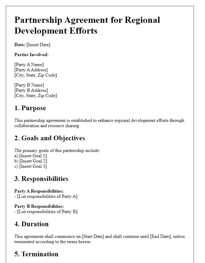 Letter template of partnership agreement for regional development efforts