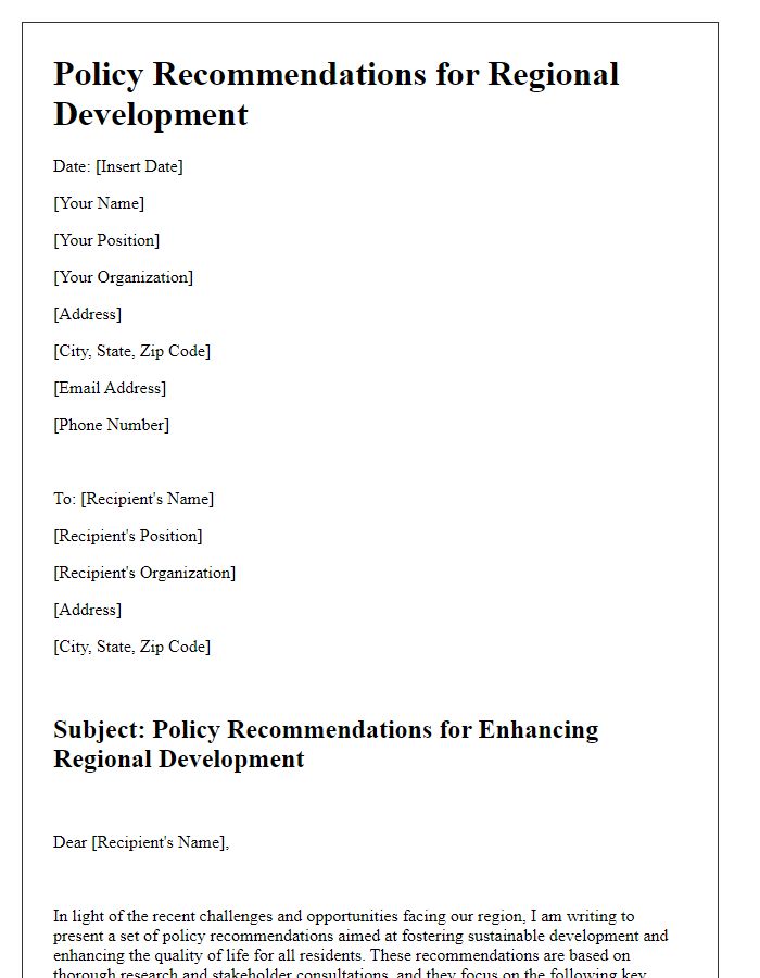 Letter template of policy recommendations for regional development