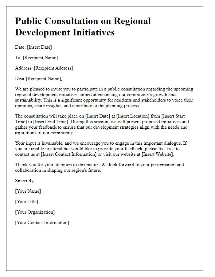 Letter template of public consultation for regional development initiatives