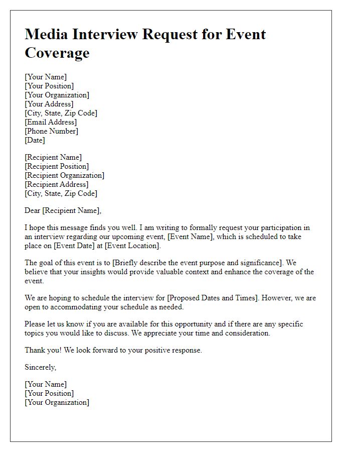 Letter template of media interview request for event coverage