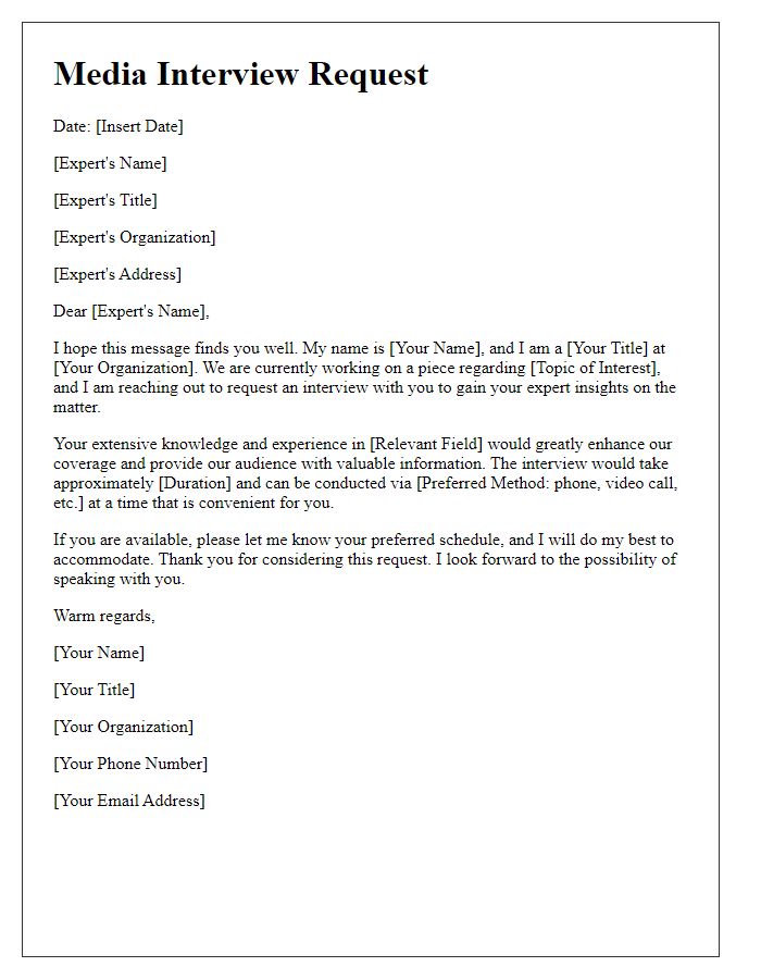 Letter template of media interview request for expert opinion