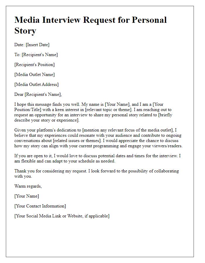 Letter template of media interview request for personal story