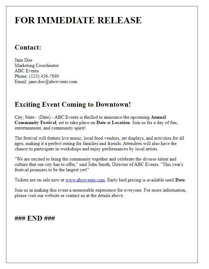 Letter template of press release for event promotion