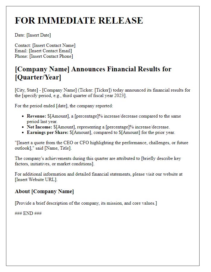 Letter template of press release for financial results disclosure