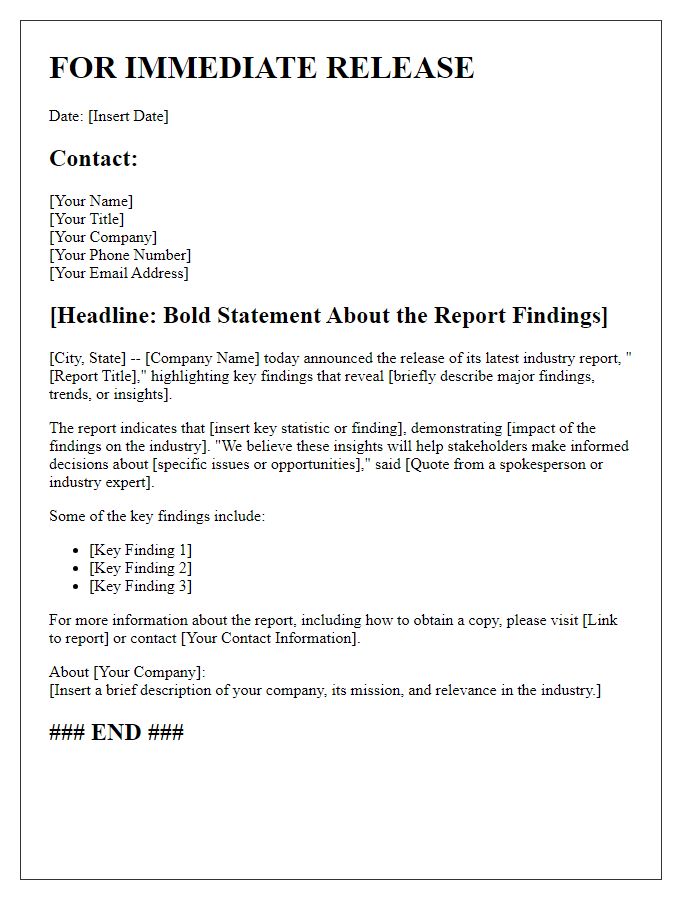 Letter template of press release for industry report findings