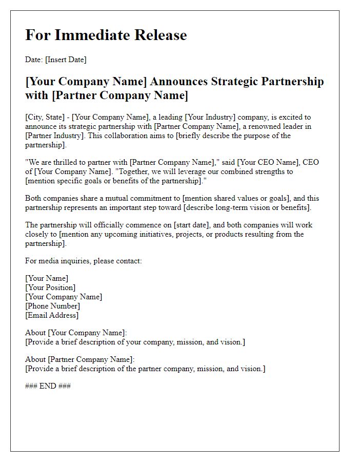 Letter template of press release for partnership announcement