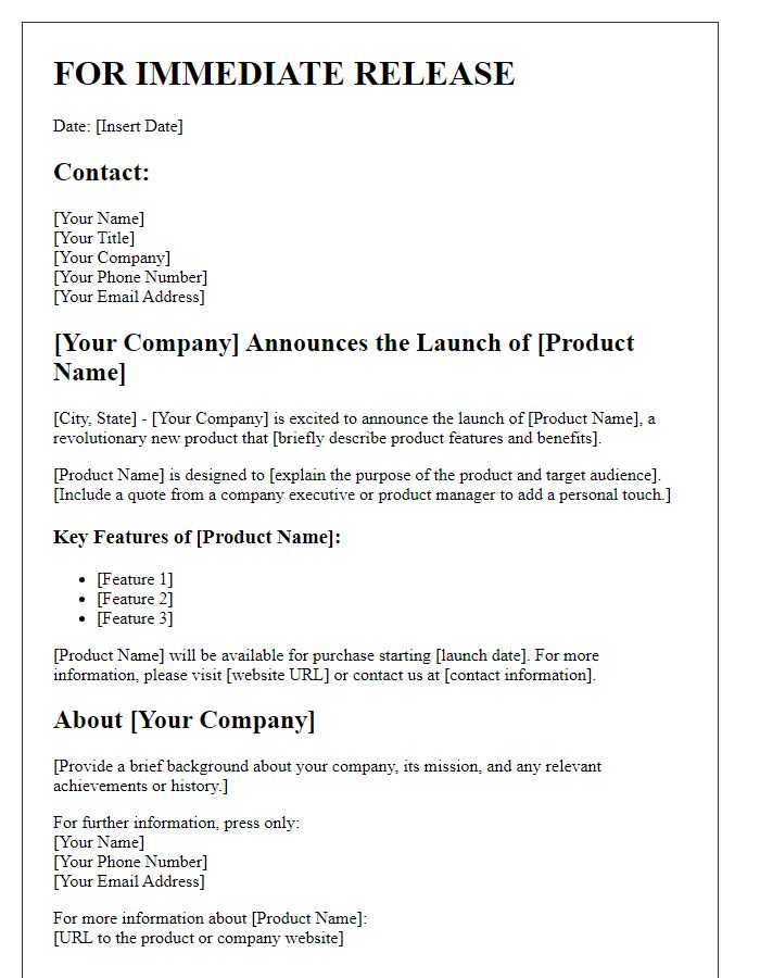 Letter template of press release for product launch announcement