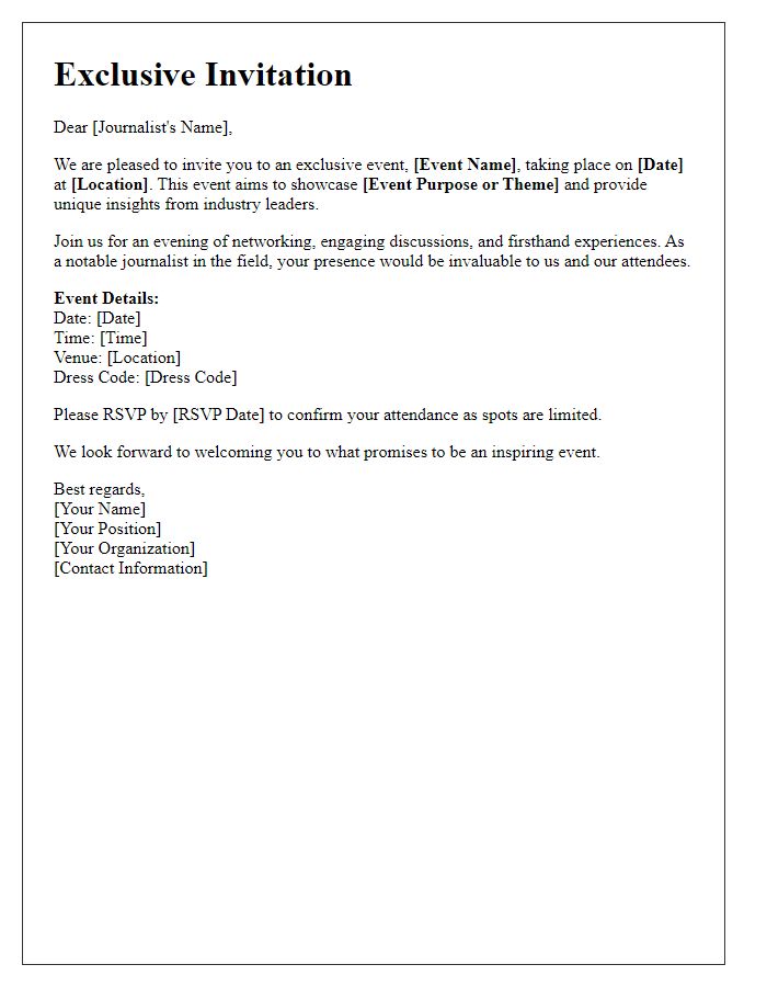 Letter template of exclusive invitation for event journalists