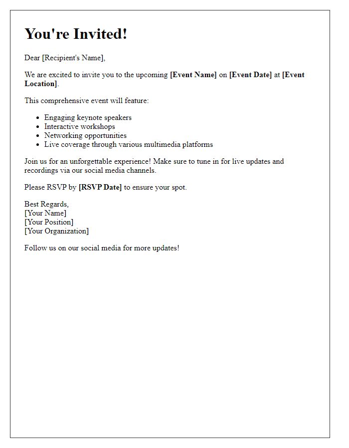 Letter template of multimedia invitation for comprehensive event coverage